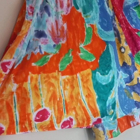 Lauren Ralph Lauren Skirt 22W Watercolor Floral Leaf Print Vibrant Art to Wear - Picture 3 of 12